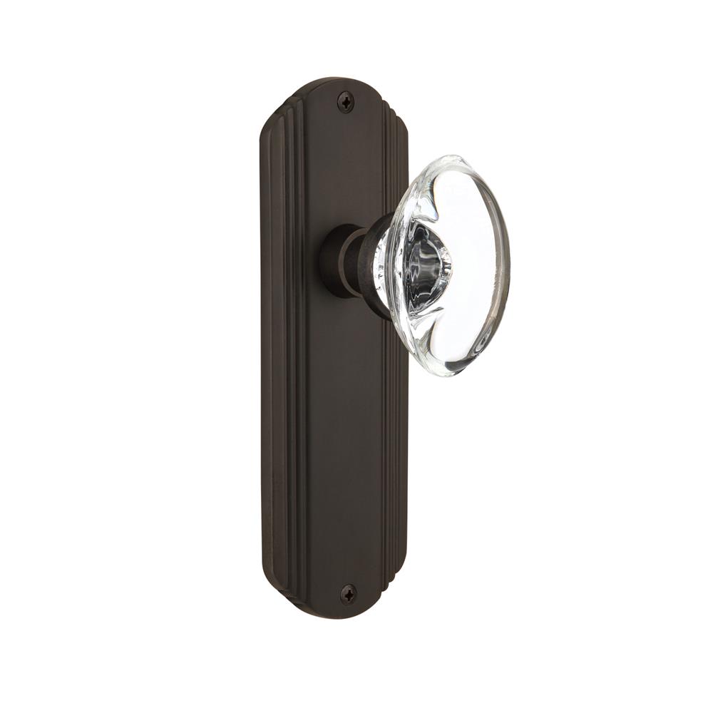 Nostalgic Warehouse 708805  Deco Plate Passage Oval Clear Crystal Glass Door Knob in Oil-Rubbed Bronze
